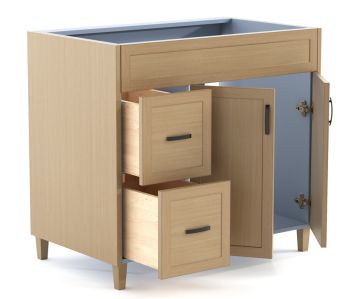 one fake drawer,two drawers, and two doors