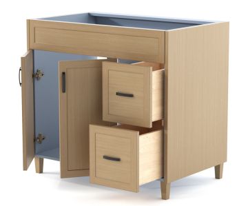 one fake drawer,two drawers, and two doors