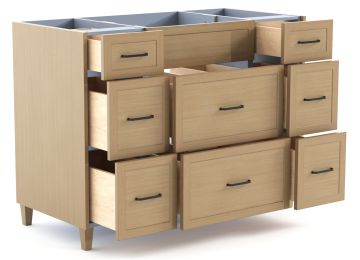 one fake drawer and eight drawers