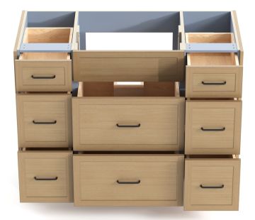 one fake drawer and eight drawers