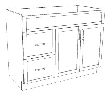 Bathroom single sink vanity. W: 42", H: 34", D: 21"