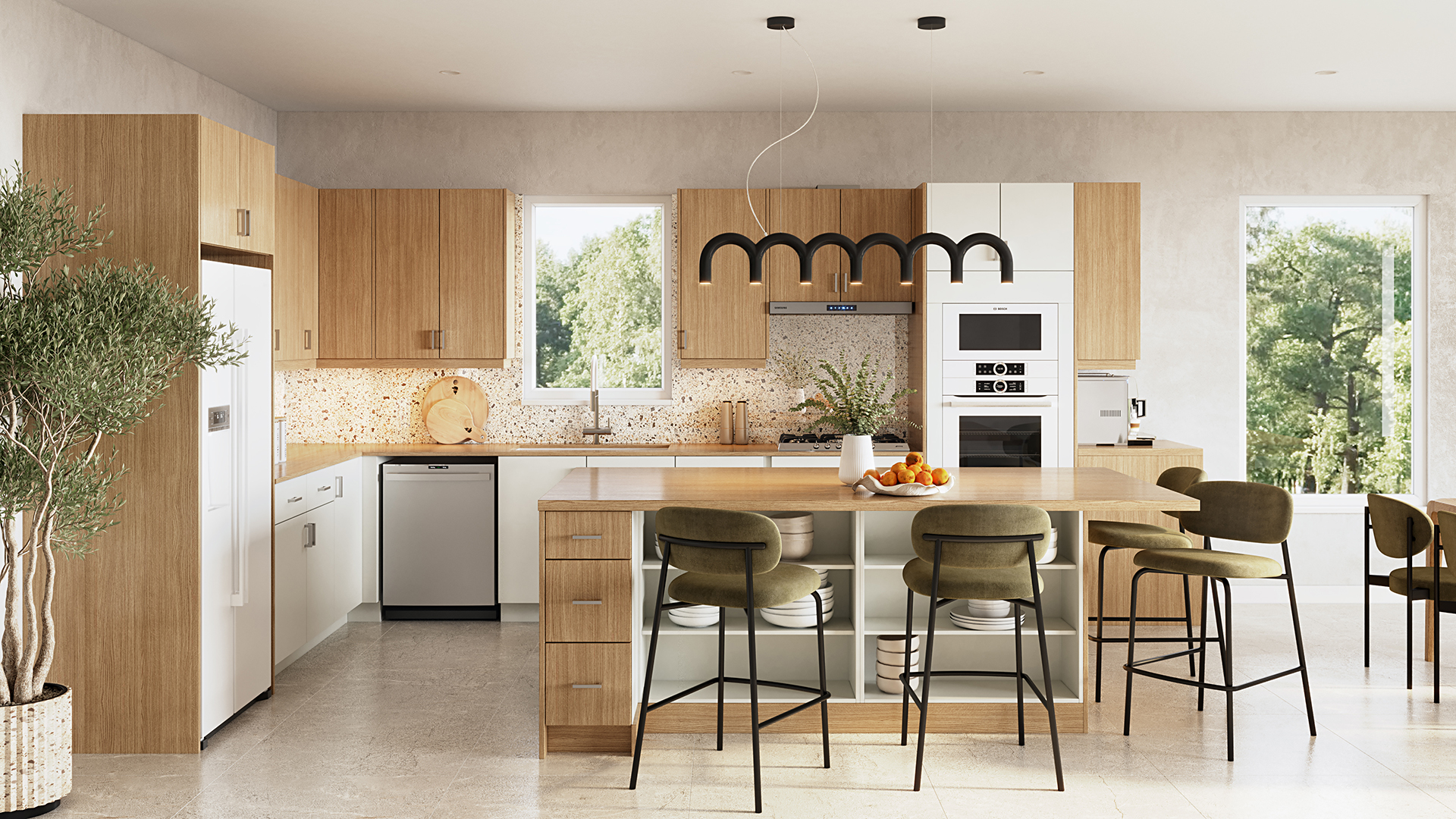 White oak kitchen view
